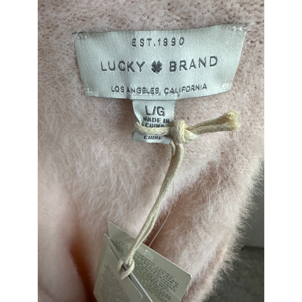 NWT Lucky Brand Pink Fuzzy Eyelash Knit Crew Neck Sweater Large Stretch Cozy - Picture 7 of 15